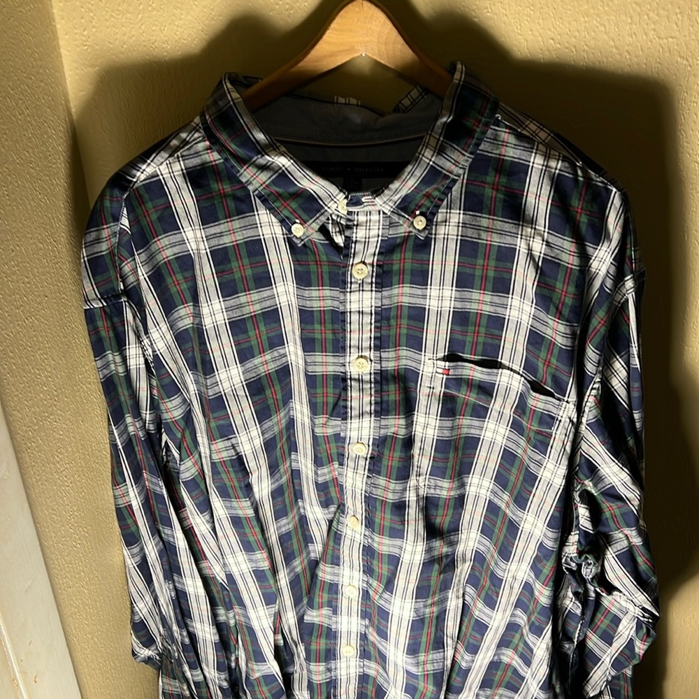 Tommy Hilfiger Mens LS Plaid Button Down Shirt Color Blue/Green/Red Size 3XL